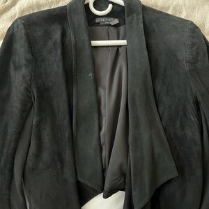 Alice & Olivia Black Suede Leather Open Crop Blazer Size L